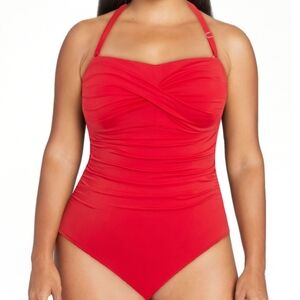NWOT Time and Tru Bandeau Twist Front One Piece Swimsuit, XL (16-18), Red